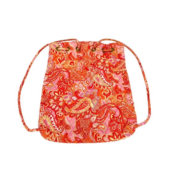 Vera Bradley Sherbet Pink Drawstring Backsack Front Pocket Floral Quilt Retired - Picture 6 of 7